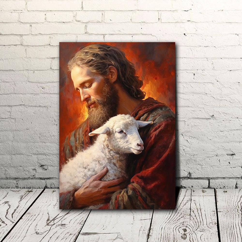 The Love of God Jesus Holding an Innocent Lamb Canvas Poster Wall Art The Love of God Jesus Holding an Innocent Lamb Canvas Poster Wall Art